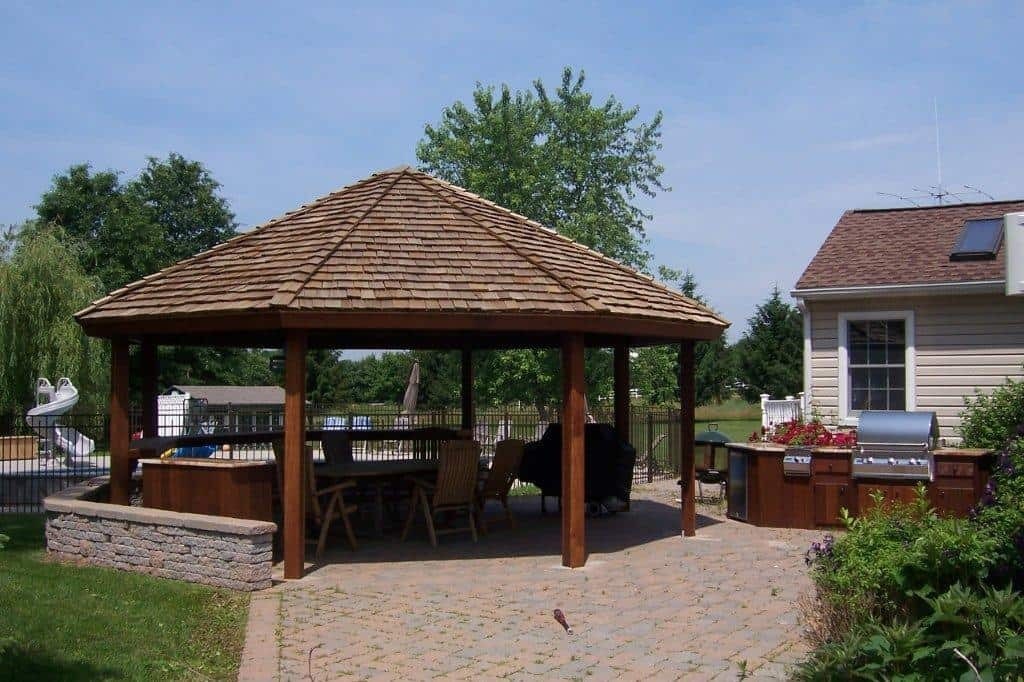 an example of a regular octagonal gazebo (8 sides with 8 vertical poles for support)